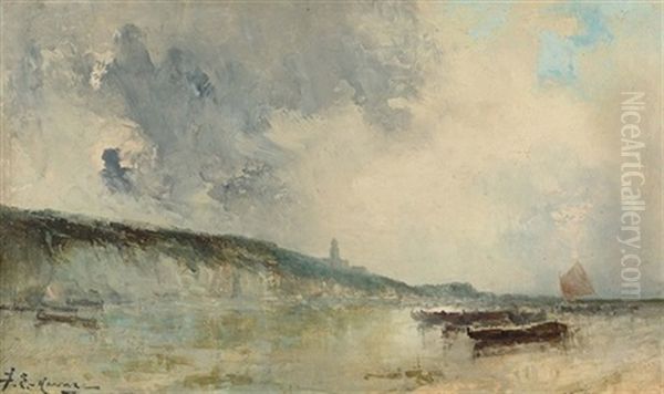 Fischerboote Vor Einer Steilkuste Oil Painting by Jean Etienne Karnec