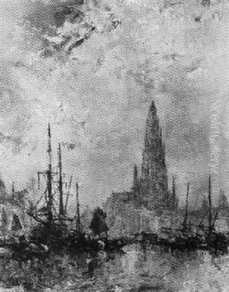 Vue D'un Port Oil Painting by Jean Etienne Karnec