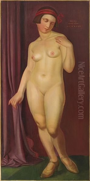 Nude With Red Ribbon Oil Painting by Edward Karniej