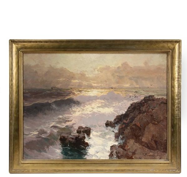 Italian Coast, Sunset Oil Painting by Jenoe Karpathy