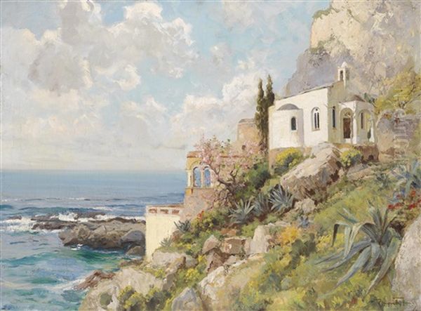 Kirche An Der Steilkuste Von Capri Oil Painting by Jenoe Karpathy