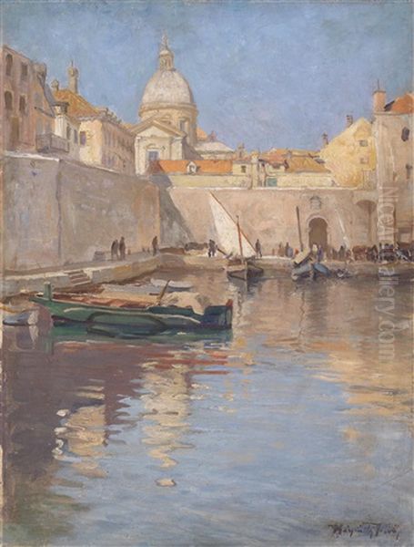 Blick In Den Hafen Von Dubrovnik Oil Painting by Jenoe Karpathy