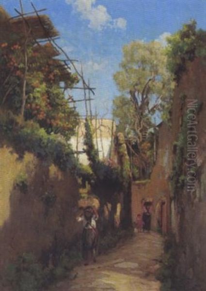 Eine Sudliche Dorfgasse Oil Painting by Jenoe Karpathy