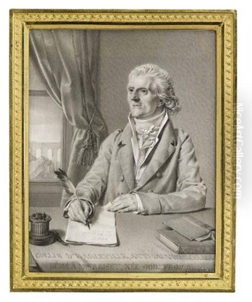 The Playwright Collin D'harleville, Holding A Quill And Writing Scene V, Seated At A Table With An Inkwell, Quill-sharpenener, Two Books, In An Interior With Window Showing A Rocky Landscape Oil Painting by Jean Jacques Karpff