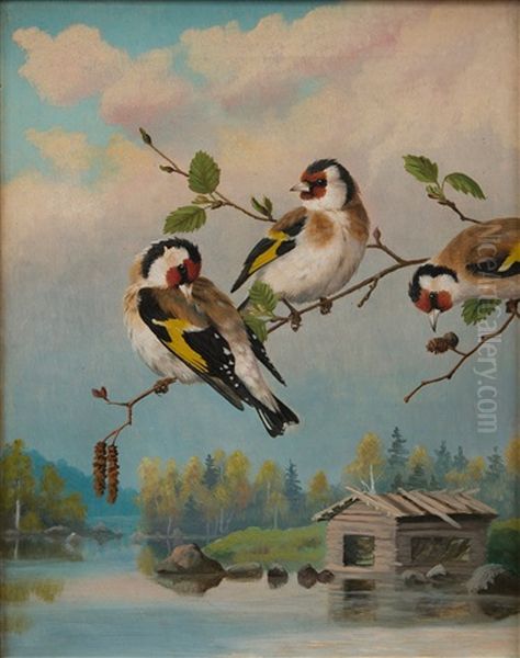 Goldfinches Oil Painting by Matti Karppanen