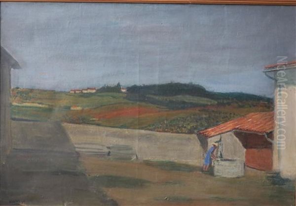 La Cour De La Citadelle A Anse (rhone), 1939 Oil Painting by Georges (Karpeles) Kars