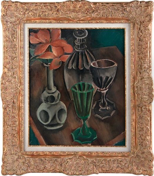 Cubist Still Life (still Life With Green Glass) Oil Painting by Georges (Karpeles) Kars