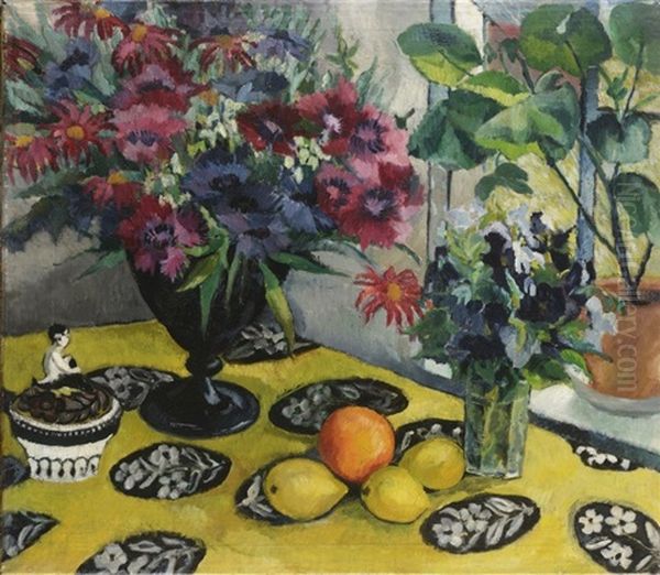 Still Life With Flowers And Citrus Fruit Oil Painting by Georges (Karpeles) Kars