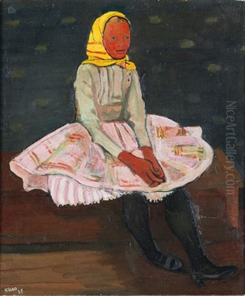 Young Girl With Yellow Headscarf Oil Painting by Georges (Karpeles) Kars