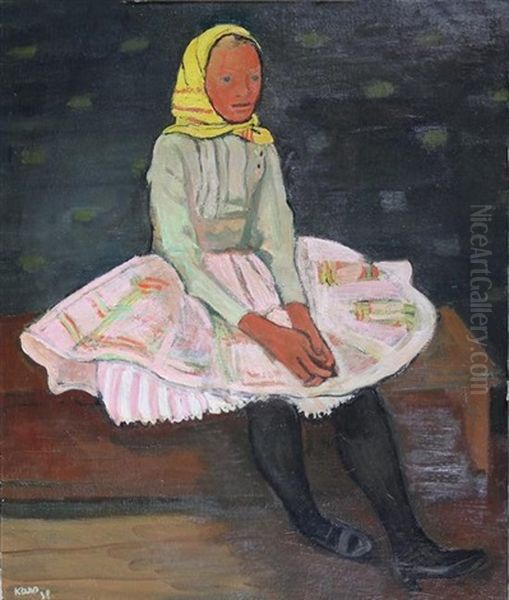 Young Girl With Yellow Headscarf Oil Painting by Georges (Karpeles) Kars