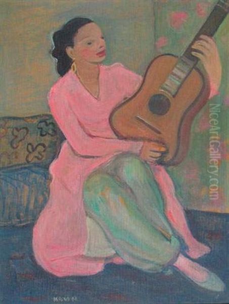 Fille A La Guitare Oil Painting by Georges (Karpeles) Kars