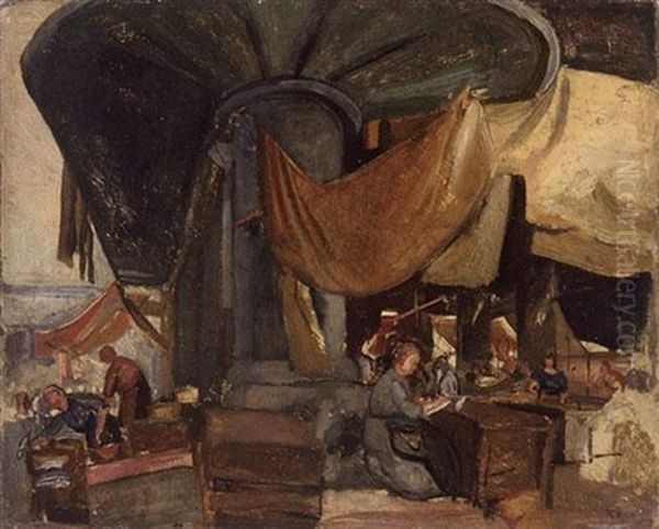 Leather Market In Prague Oil Painting by Georges (Karpeles) Kars