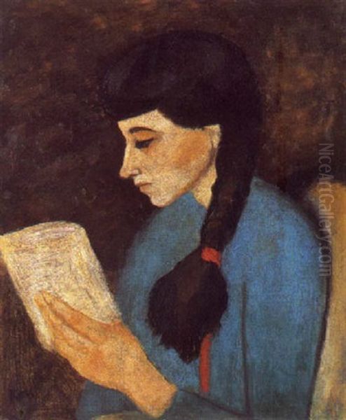 Girl Reading Oil Painting by Georges (Karpeles) Kars