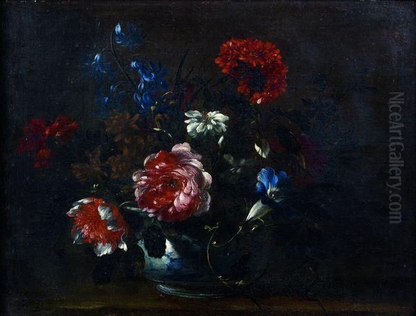 Vase De Fleurs Sur Un Entablement Oil Painting by Nicolas Baudesson