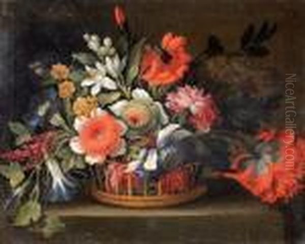 Nature Morte Au Panier De Fleur Oil Painting by Nicolas Baudesson