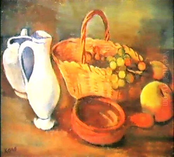 Stilleben Mit Korb Und Tonkrugen Oil Painting by Georges (Karpeles) Kars