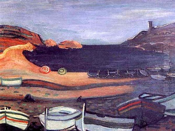 Beach Scene With Boats Oil Painting by Georges (Karpeles) Kars