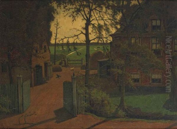 Boerderij Aan De Amstel Bij Ouderkerk: A Farmhouse Along The River Amstel Oil Painting by Eduard Karsen