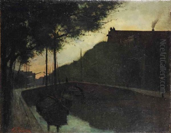 Oude Stad: A Sunset View Of A Canal Oil Painting by Eduard Karsen