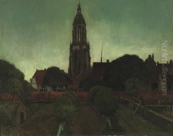 Oude Stadswal En Toren Van Rhenen Bij Avond - A View Of Rhenen Oil Painting by Eduard Karsen