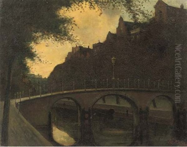 Stadsgezicht - A Canal In Amsterdam Oil Painting by Eduard Karsen