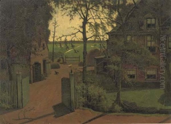 Boerderij Aan De Amstel - The Riverside Farmhouse Oil Painting by Eduard Karsen