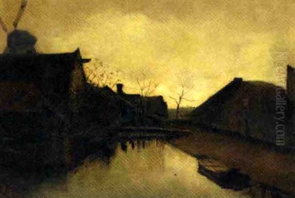 Avond In Oktober: A Village At Dusk Oil Painting by Eduard Karsen