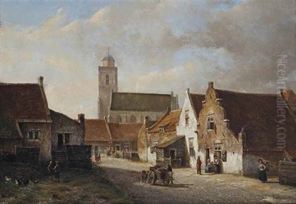 A View Of The Kerksteeg With The Oude Kerk, Katwijk Oil Painting by Kasparus Karsen