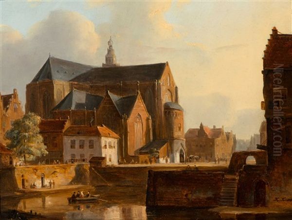 Dutch City View Oil Painting by Kasparus Karsen