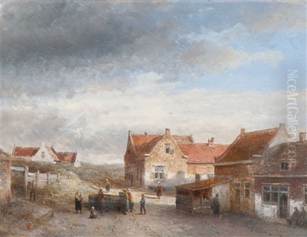 Fishing Village On The Edge Of Dunes (scheveningen) Oil Painting by Kasparus Karsen