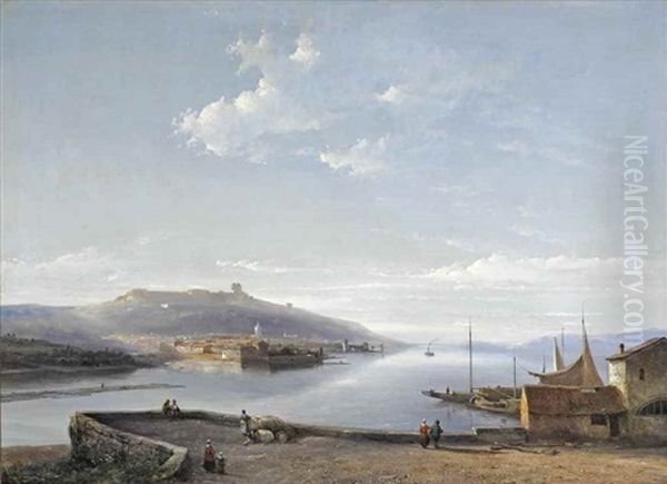 A View Of Koblenz With The Castle Of Stolzenfeld And The Towns Of Niederlahnstein And Oberlahnstein Oil Painting by Kasparus Karsen