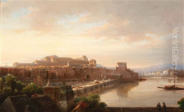 View Of Prague With The Charles Bridge Over The Vltava Oil Painting by Kasparus Karsen