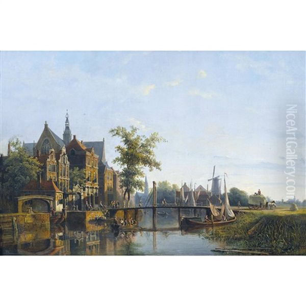 Romantische Ansicht Einer Stadt Am Fluss Oil Painting by Kasparus Karsen