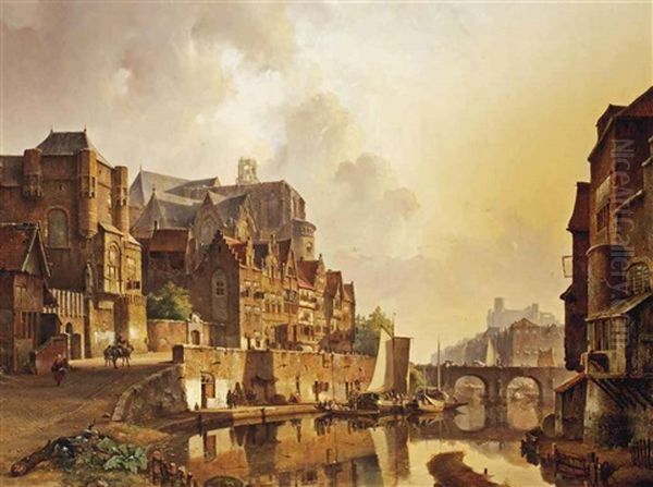 A Capriccio View Of A Dutch Town Oil Painting by Kasparus Karsen