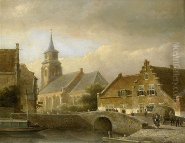 Hollandische Stadt Mit Steinbrucke Uber Einem Kanal Oil Painting by Kasparus Karsen