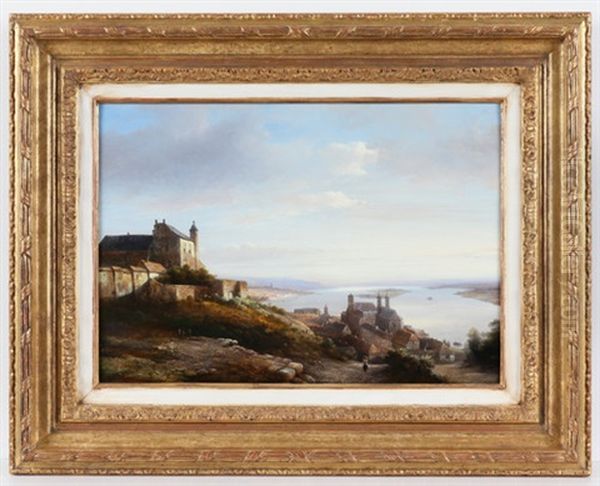 Blick Auf Eine Am Flus Gelegene Stadt Mit Kathedrale Oil Painting by Kasparus Karsen