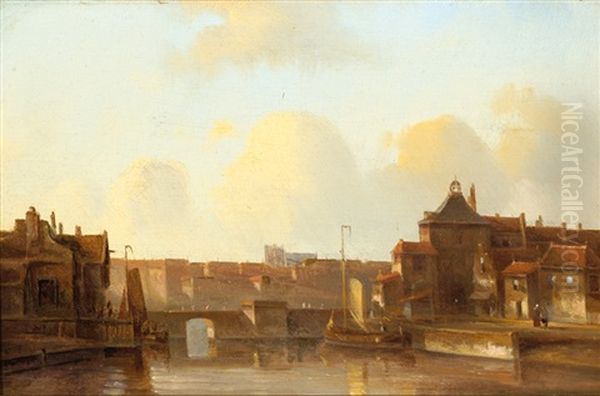 View Of A City By The Water Oil Painting by Kasparus Karsen