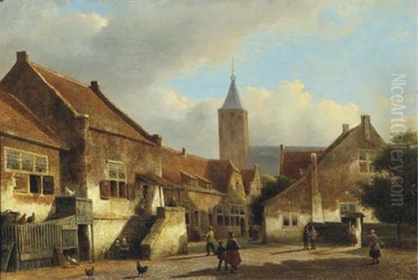 A Village Street In Sunlight, Katwijk Oil Painting by Kasparus Karsen