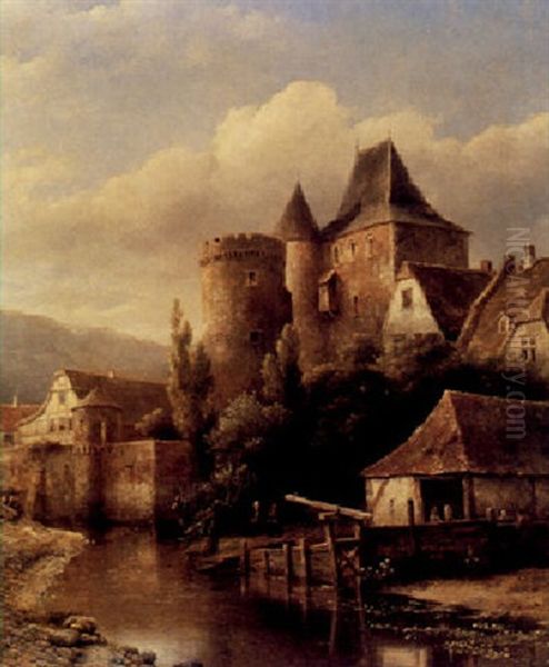 A Castle On A Riverbank Oil Painting by Kasparus Karsen