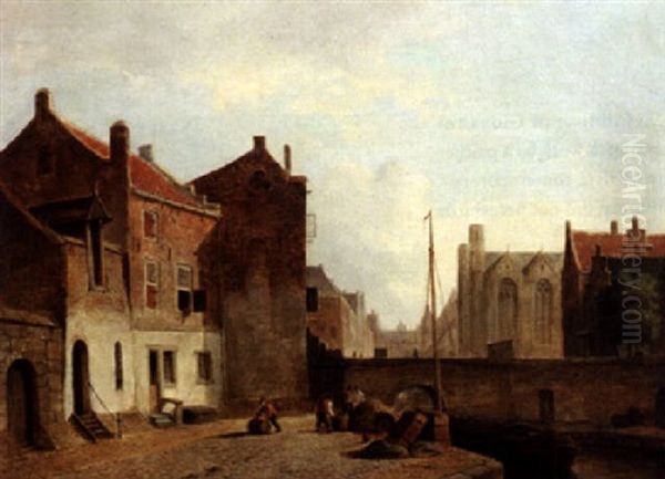 View Of Dutch Town Oil Painting by Kasparus Karsen