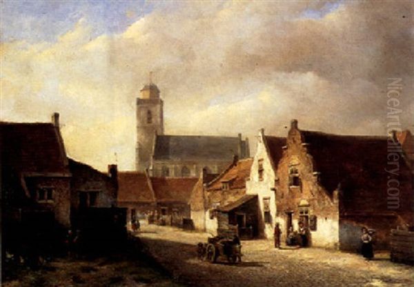 A Village Scene, Scheveningen Oil Painting by Kasparus Karsen