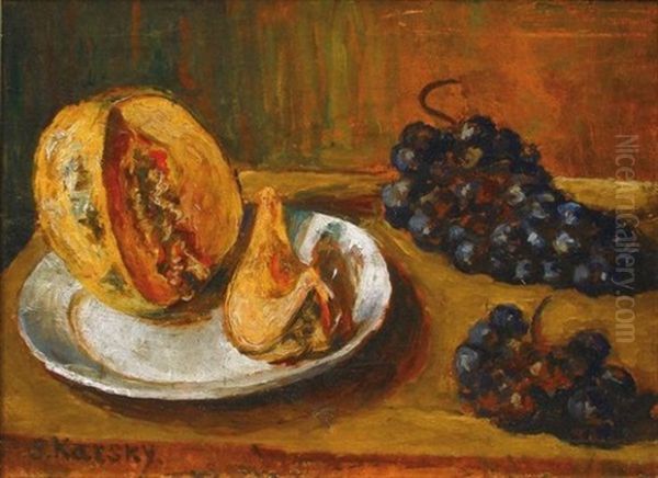 Nature Morte Au Melon Et Aux Raisins Oil Painting by Serguei Ossipovitch Karski