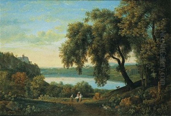 Vue Du Lac D'albano Avec Castelgandolfo Oil Painting by Elisabet Charlotta Karsten