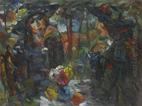 Zwei Frauen Am Tisch Oil Painting by Ludvig Peter Karsten