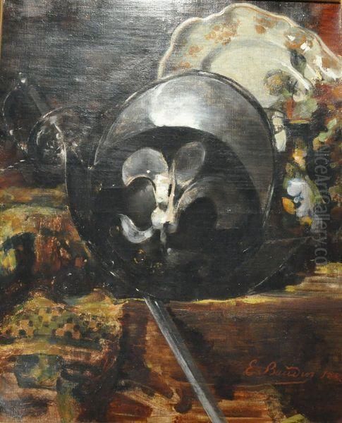 Nature Morte Au Casque Et A L'epee Oil Painting by Eugene Baudin