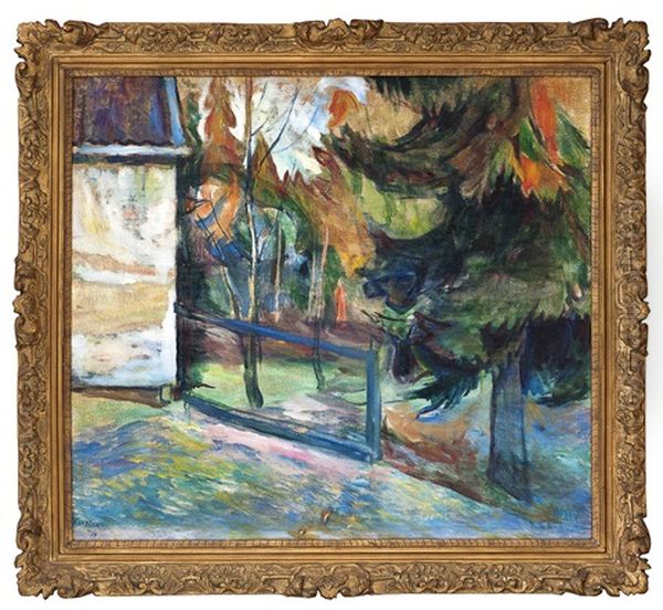 Hostlandskap Med Hus Oil Painting by Ludvig Peter Karsten