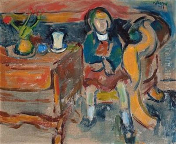 Alise I Sofaen Oil Painting by Ludvig Peter Karsten