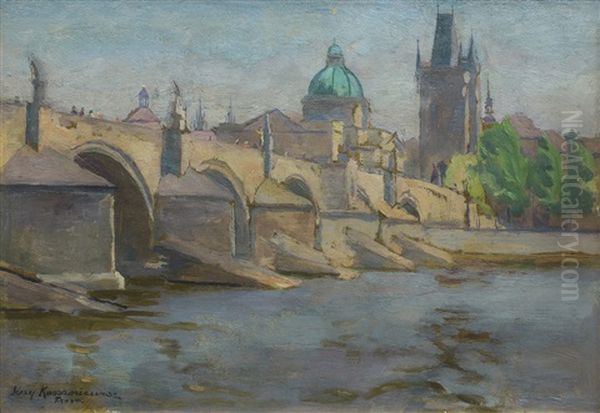 Charles Bridge In Prague Oil Painting by Jerzy Karszniewicz