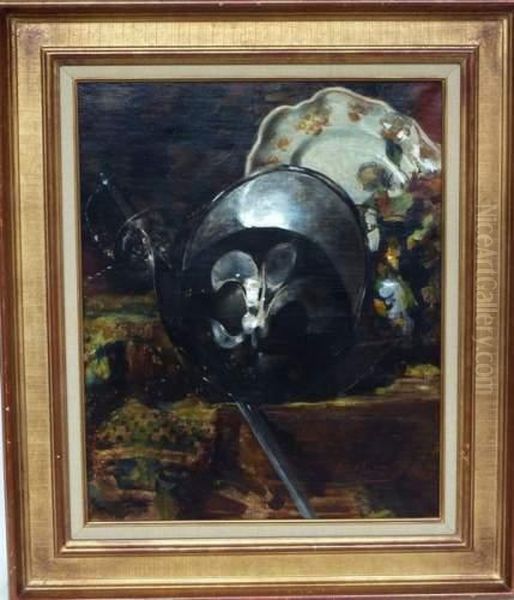  Nature Morte Au Casque Et A L'epee Sur Un Entablement  Oil Painting by Eugene Baudin