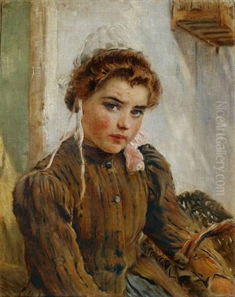 Junges Madchen Mit Korb Oil Painting by Nikolai Alexeievich Kasatkin